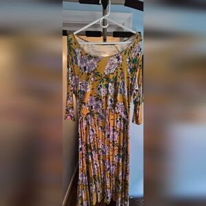 Latched Mama Mustard Floral Long Sleeve Dress